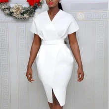 Женское платье, черный, белый цвет, одноцветные Платья с запахом, тонкие, скромные, для девушек, стильные, элегантные, для офиса, для работы, женская летняя одежда, туники, халаты, XXL, XL