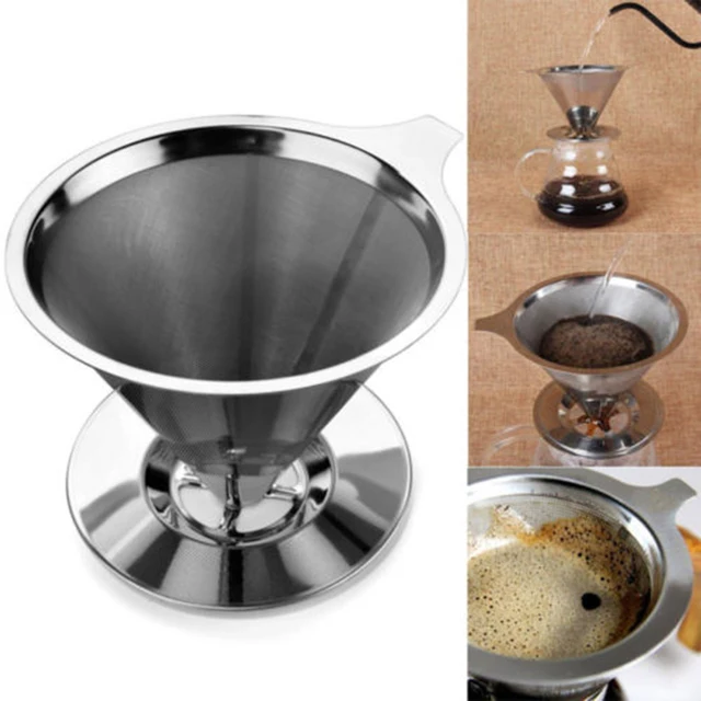 Special Offers Stainless Steel Pour Over Cone Coffee Dripper Mesh Tea Double Layer Mesh Filter Paperless Kitchen Coffee Shop Brewing Trainer