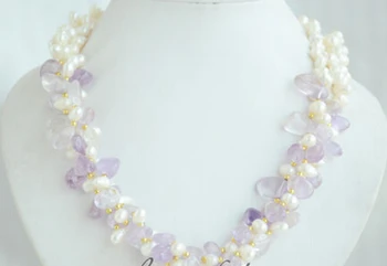 

bjc 000751 3strands rice white freshwater pearl lavender amethyst necklace