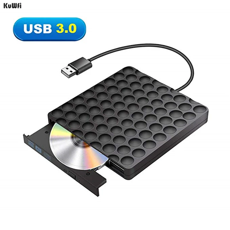 

KuWFi Ultra-slim USB 3.0 External CD DVD-RW Drive Rom Burner Writer 5Gbps Date Transfer 14.8x14.2x1.8cm for Laptop Desktops