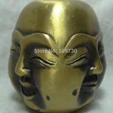 Китайский Бронзовый Буддизм Xi Nu Ai Le 4 Лицо Счастливые Майтрейя Будда Глава Статуя zh0013