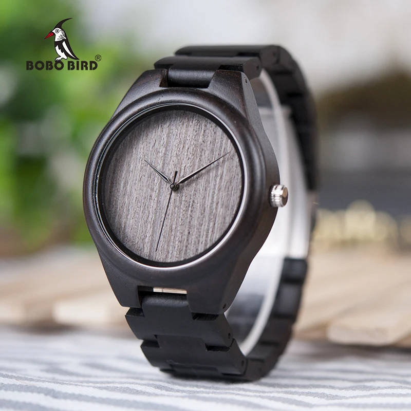 BOBO BIRD V-H06 Oem Watches Men Black Sandal Wood Grey Plain Dial Wooden Leather Strap Available relogio masculino de luxo
