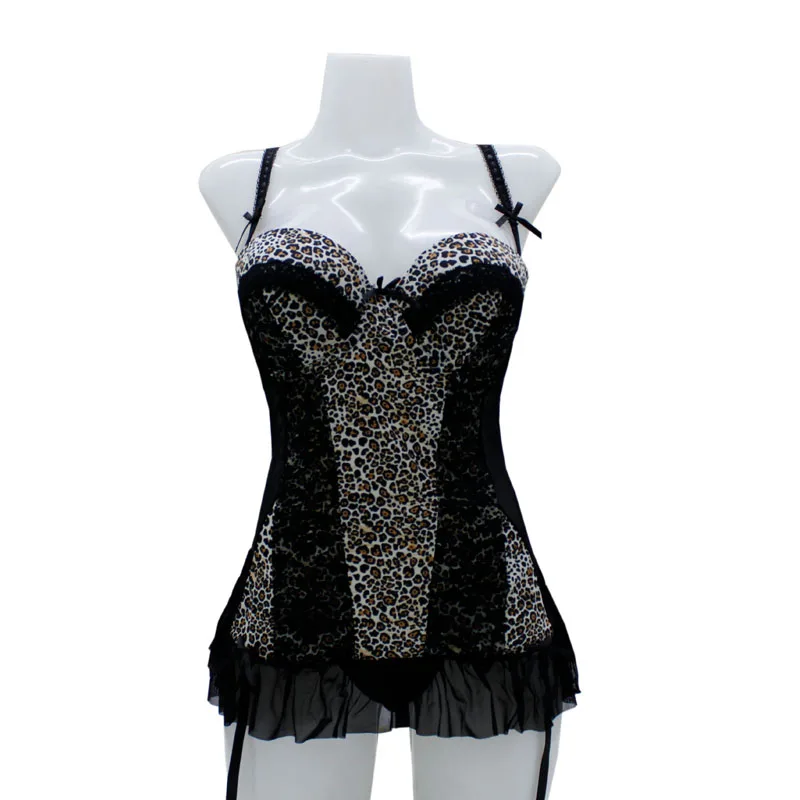 

Mierside Women bra set sexy Leopard lingerie With Underwire Cup bra Ruffles Printing Underwear
