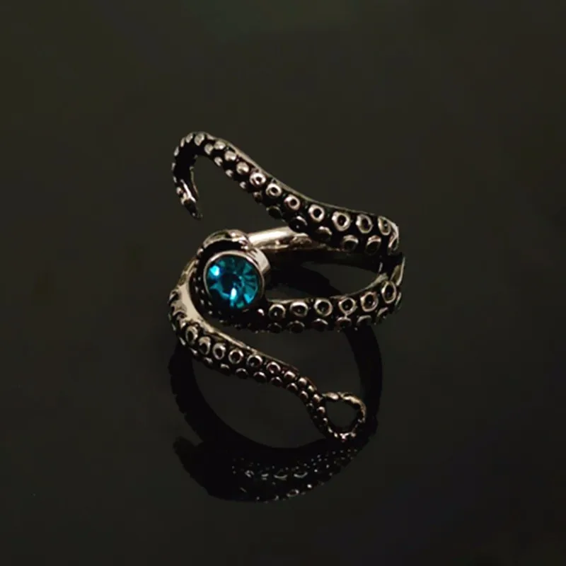 Розничная торговля осьминог, кольцо соблазнительное щупальца кольцо в древнем серебряном покрытии Буле горный хрусталь осьминог регулируемый размер