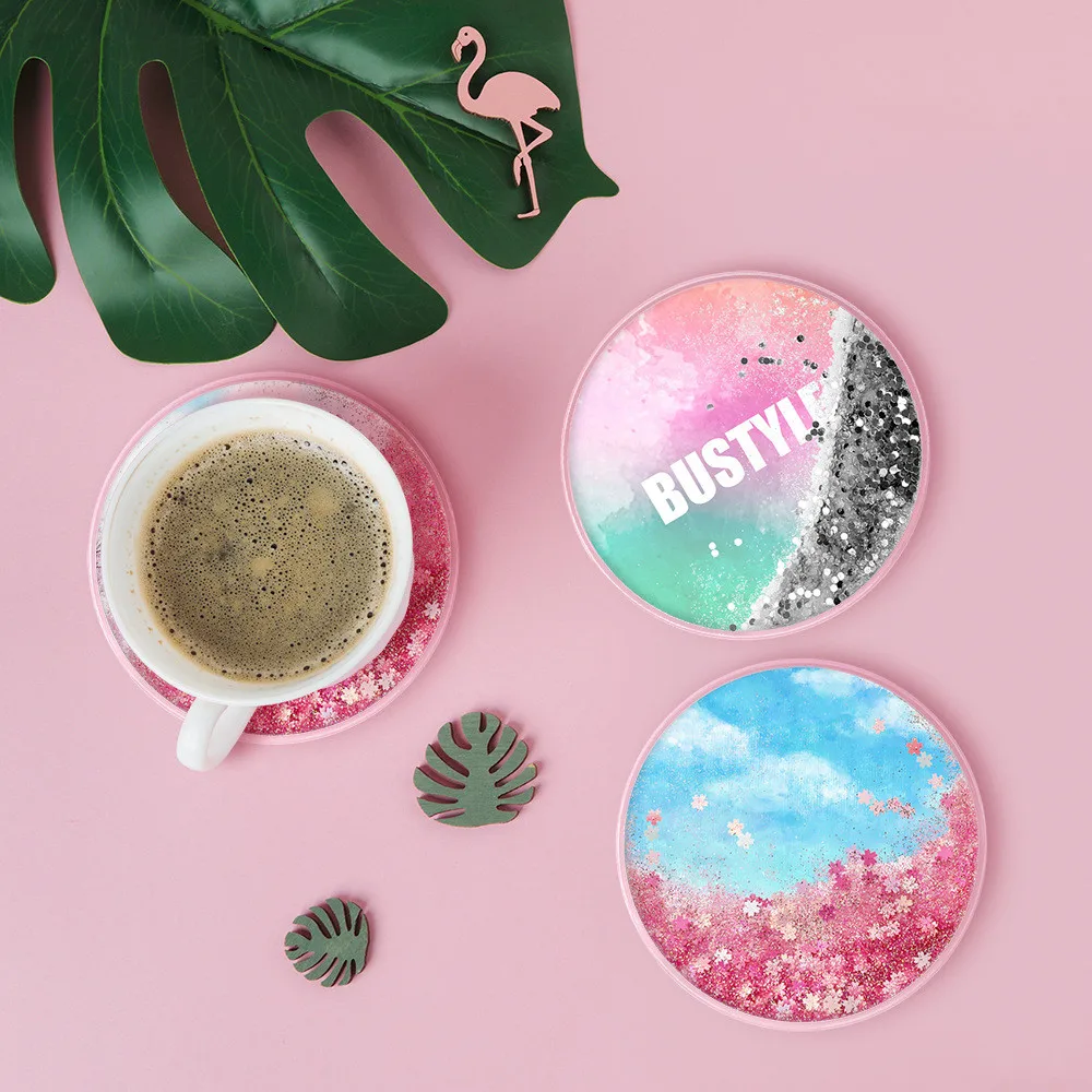 

Cute Romantic Cherry Blossom Quicksand Coaster Silicone Anti-slip Cup Pad Tea Cup Coffee Mug Mat