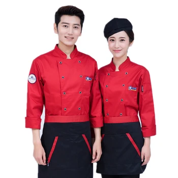 

White Autumn & Winte Long-Sleeved Chef Clothing Uniforms Hotel Restaurant Kitchen Chef Jacket Kitchen Man and Woman Work Clothes