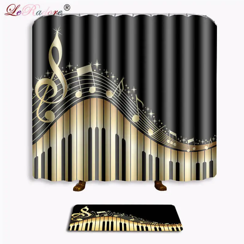 

LeRadore Modern Bathroom Curtain Music Plaid Print Shower Curtains and Non-slip Bath Mat Set for Doormat Free Shipping