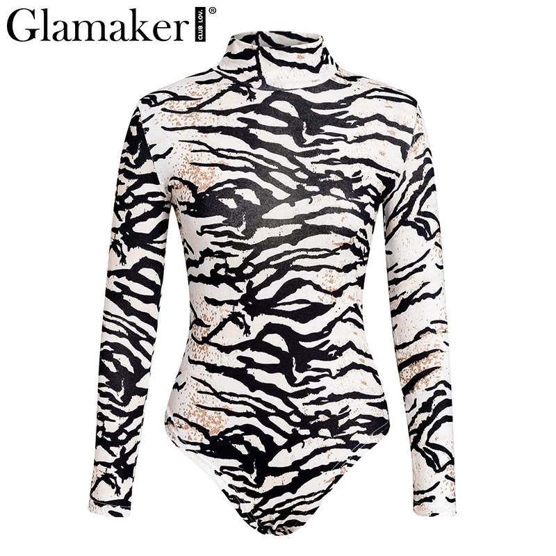 Glamaker محبوك زيبرا طباعة طويل كم ارتداءها النساء bodycon الربيع الشارع الشهير مثير ارتداءها حزب الصيف بذلة وزرة
