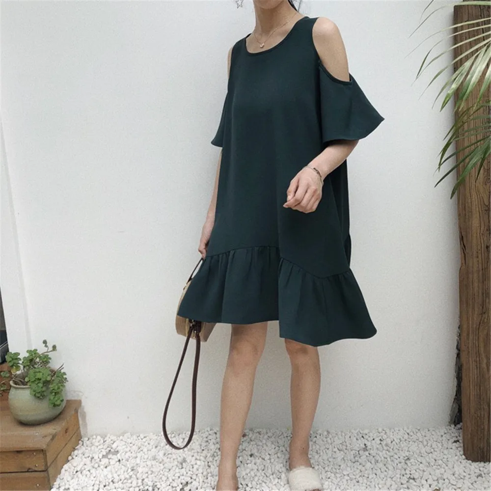 High quality Big Hem Black Summer Dress 2018 Hollow Out Shoulder Casual Dresses For Women Vacation Dress Vestidos All Match 1296 (13)