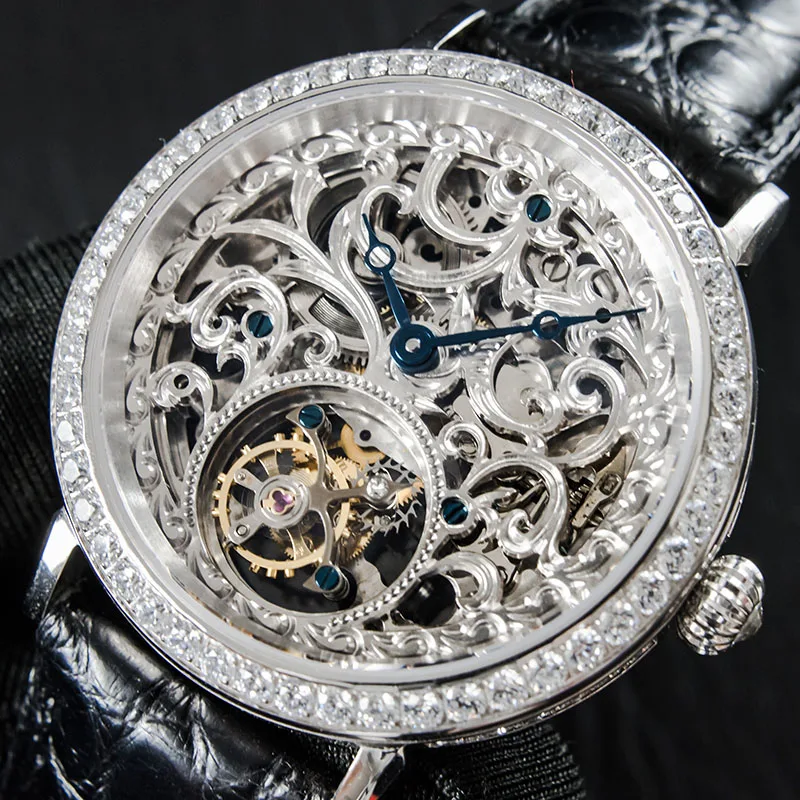 Высококачественные роскошные мужские часы со скелетом турбийон, мужские механические часы с ручным заводом и бриллиантами, настоящие часы ST8000, часы с турбийоном, Montre