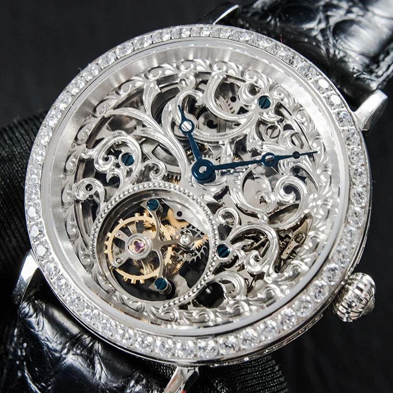 ハイエンドの高級男性のスケルトントゥールビヨン腕時計ダイヤモンド手巻き男性機械式時計st8000 トゥールビヨン時計 Mechanical Watches Aliexpress