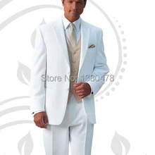 Индивидуальный заказ 2 кнопки Жених Смокинги для женихов белый Best Man Пик нагрудные дружки Для мужчин свадебные/ужин Костюмы Жених куртка+ Брюки для девочек+ галстук+ жилет