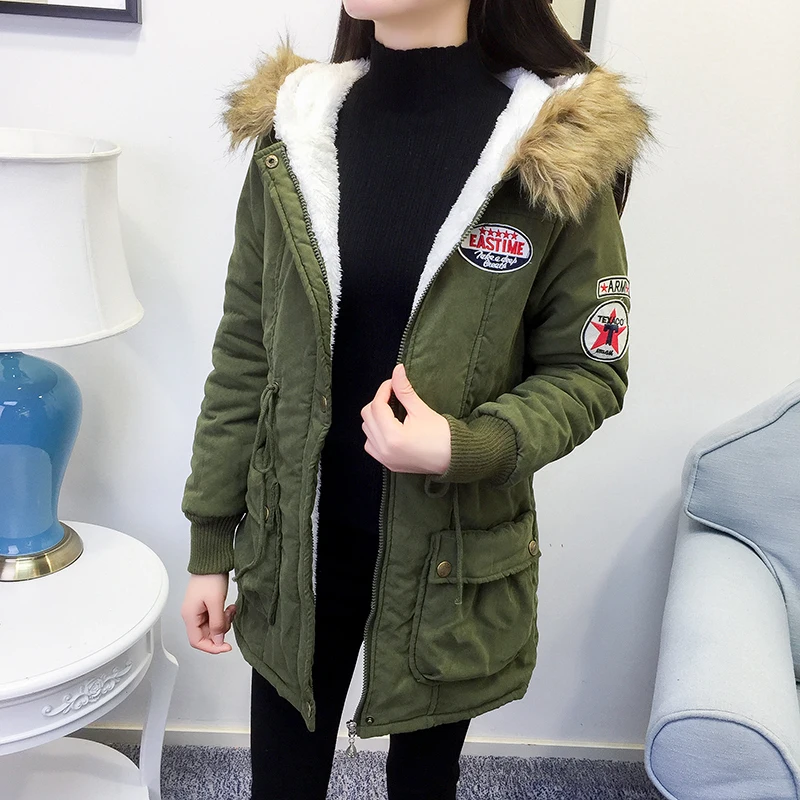 

Military Fur Hooded Loose Winter Female Coat Women Parka Coats Womens Autumn Jackets Outerwear Hood Snow Wear Long Warm Jacket