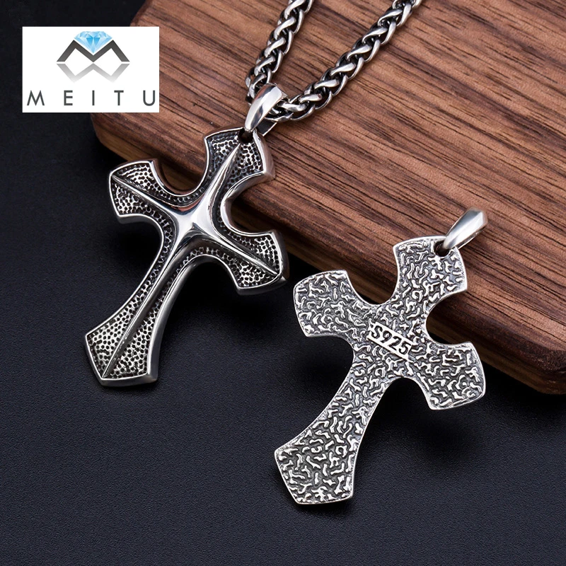 

Men Necklace Pendants 925 Silver Jewelry Christian Cross Vintage Charms Creative Men Birthday Gift Chain Collier Femme M-4