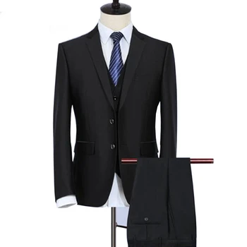 

2018 Black Business Party Formal Men Suits Three Piece Jacket Pants Vest Notched Lapel Two Button Wedding Groom Tuxedos