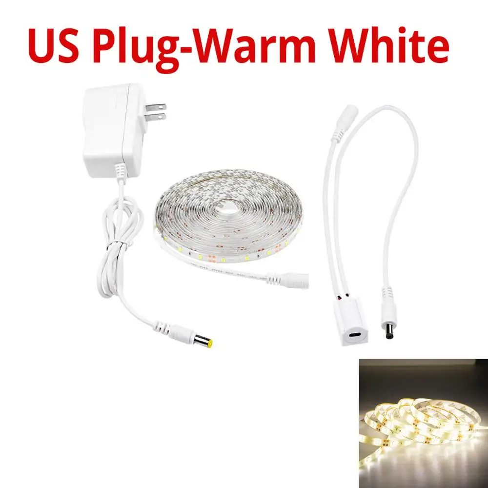 Светодиодный датчик движения, 12 В, водонепроницаемый, 1 м, 2 м, 3 м, 4 м, 5 м, датчик движения, ночные светильники, сделай сам, шкаф, гардероб, кухонная лампа - Испускаемый цвет: Warm White-US Plug