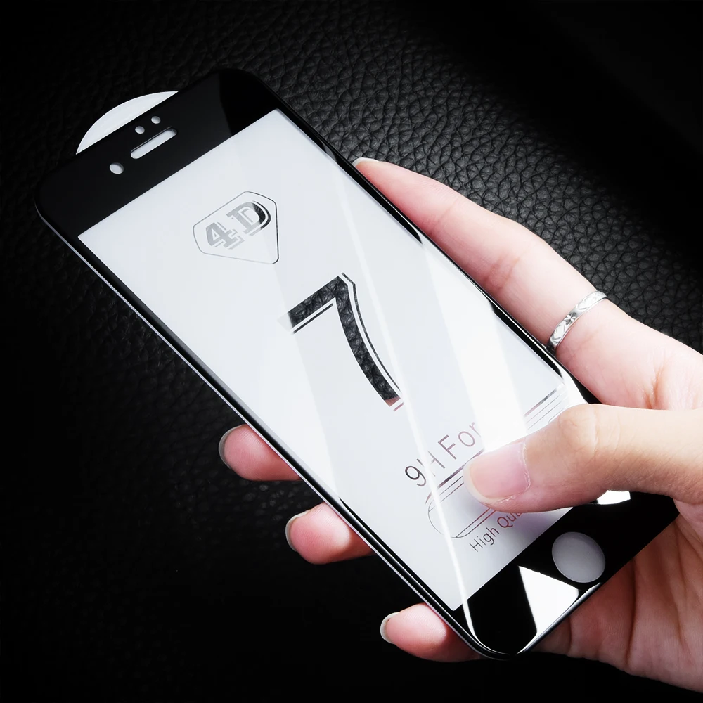 4D Glass For iPhone 7 6 6s Plus Screen Protector Round Curved Edge Tempered Full Cover for iPhone X 8 7 Plus Protective Film