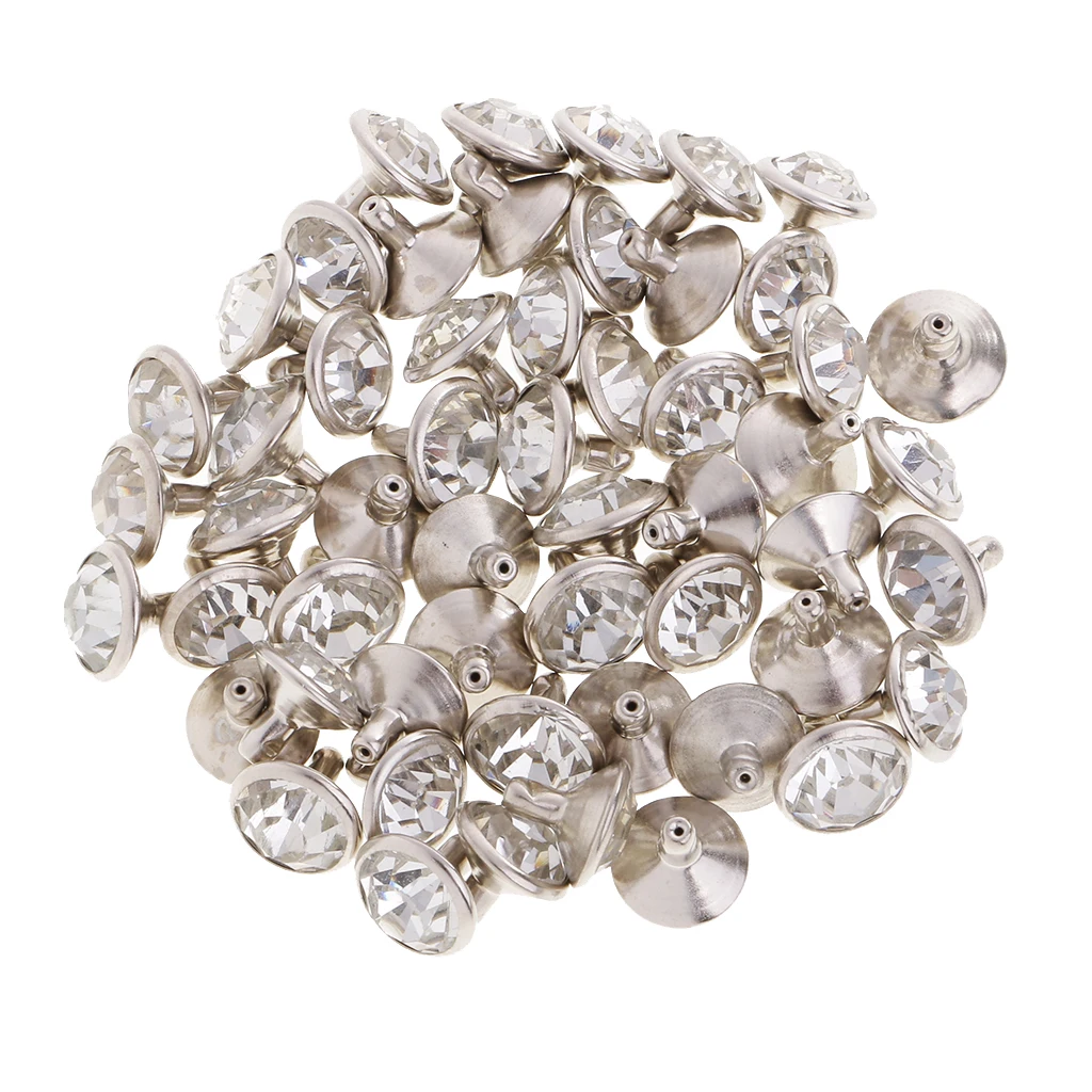 50 Pieces Rhinestone Rivets Studs Buttons for Sewing Crafts DIY Bag Clothes Shoes 7/10mm Silver/Gold Leathercrafts Accessories