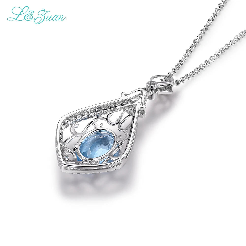 L & zuan натуральный 2.258ct голубой топаз Подвеска для женщин серебро 925 пробы