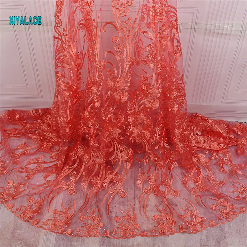 African lace fabric Beads Lace Fabric Embroidered Nigerian Net Laces Fabric Bridal High Quality French Tulle YA2258B-1