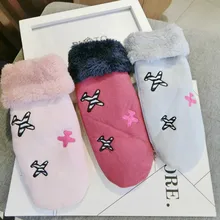 Новое поступление корейской версии утолщение бархат тепло с осенью и зимой женщины серый розовый красное вино перчатки варежки