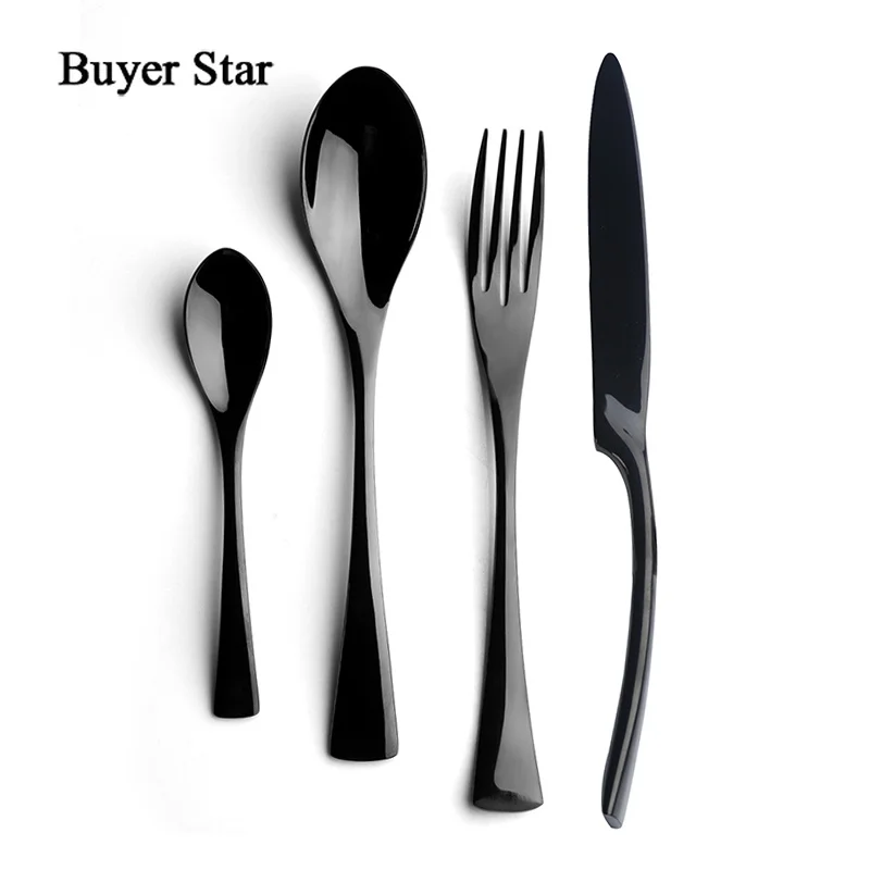 

Buyer Star 4-Piece Black Cutlery Set Stainless Steel Gold Dinnerware Set Knife Fork Table Fork Black Tableware Set Drop Shipping