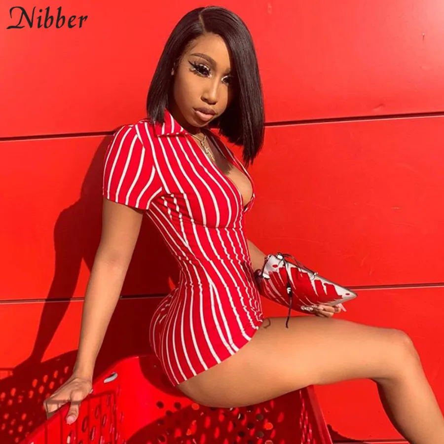 

Nibber autumn hot stripe design playsuits womens 2019 summer sexy club party short sleeve Slim casual playsuits mujer jumpsuits