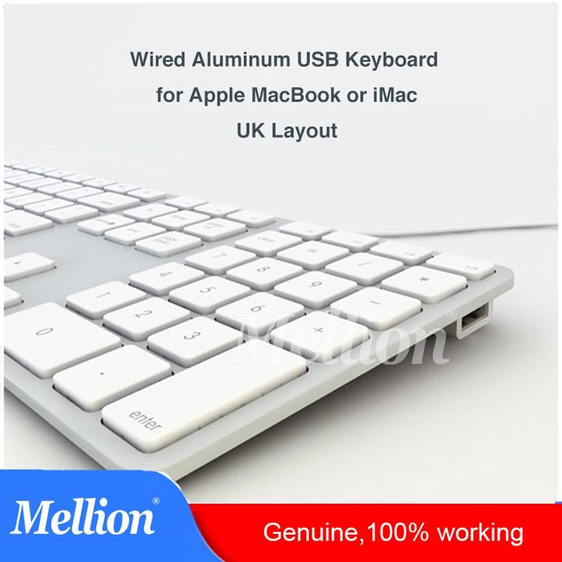  Aluminum Wired USB A1243 Laptop UK Keyboard with 10 Key Numeric Keypad MB110LL/A for All iMac or Ma