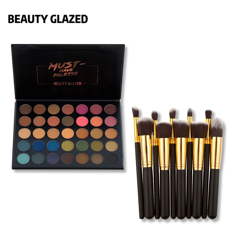 

BEAUTY GLAZED Makeup Set 10pcs Makeup Brush and 35 Colors Matte Glitter Shimmer Matte Eyeshadow Palette In 1 Set