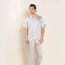 CEARPION летний мужской Pajams комплект из 2 предметов, рубашка+ штаны, одежда для сна, шелковые пижамы с короткими рукавами, костюм, элегантная мужская повседневная домашняя Ночная одежда