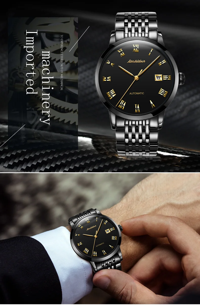 JSDUN часы для мужчин Автоматический мужские механические часы лучший бренд класса люкс наручные сапфир водостойкие розовое золото белый reloj