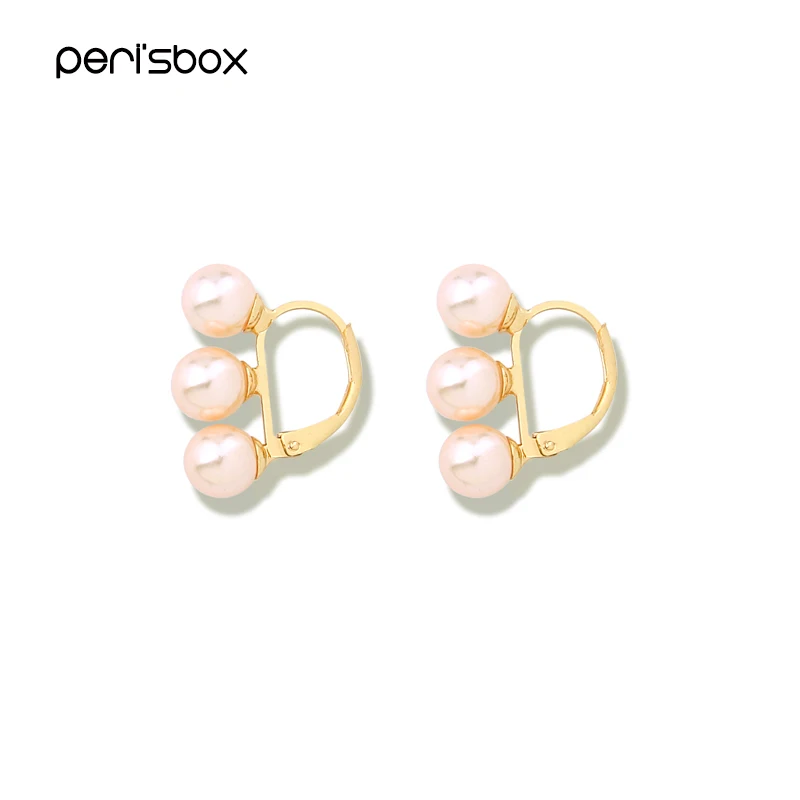 Peri'sbox новые маленькие серьги-кольца с тремя жемчужинами для женщин, простые минималистичные серьги-обручи, свадебные серьги-люстры, ювелирные изделия - Окраска металла: Pink