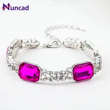 Geometric Box Crystal Hand Chain Charm Bracelet for Women Luxury High Quality Jewelry Bangles Double Row Drill