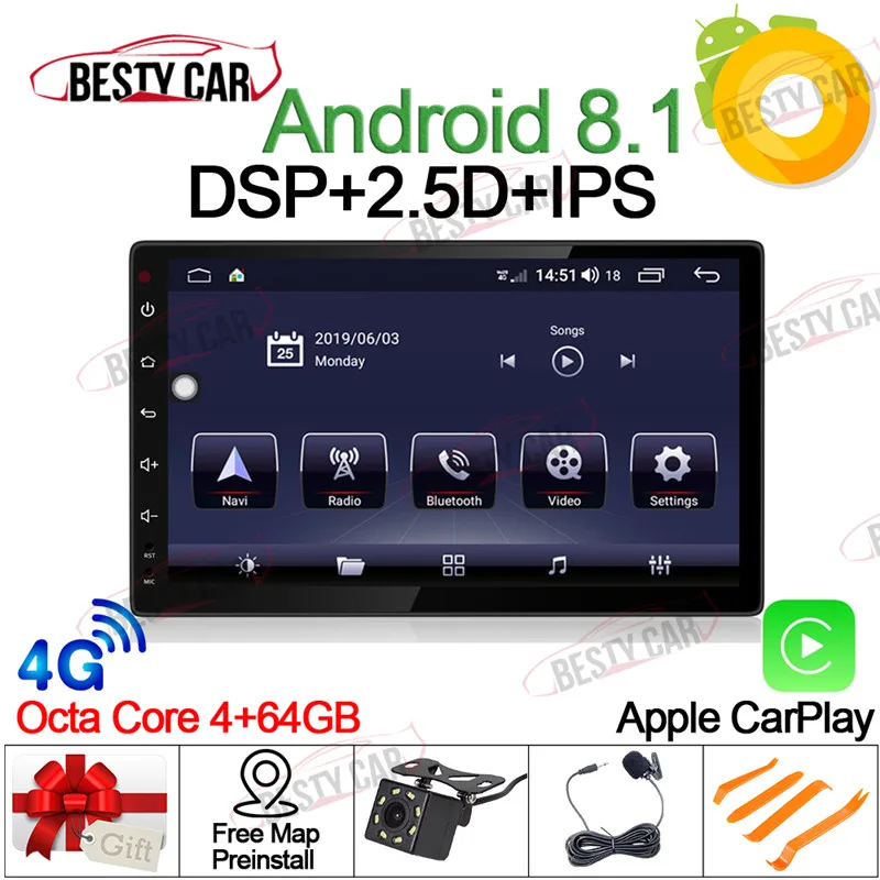 9&quot Android Car Multimedia Player GPS Stereo for Toyota Hilux 2016 2017 Head Unit Radio DSP 2.5D+IPS Built in 4G | Автомобили и