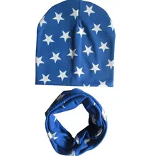 Мягкая хлопковая шапка с рисунком для маленьких мальчиков и девочек+ шарф с кольцом, зимние тёплые шарфы, комплект