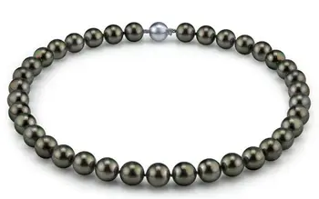 

Eternal wedding Women Gift word 925 Sterling real natural big 9-10mm Tahitian genuine black PEARL NECKLACE