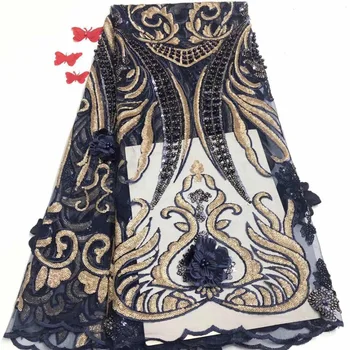 

Sequined African French Mesh beads Net Lace Fabric For India Evening Party Dress Fabrics 2019 New Nigeria Sequins Voile Gold