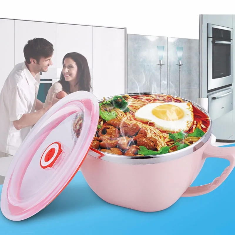 Multifunction Dual Fresh Bowl Stainless Steel Instant Food Noodles Bowls With Sealed Lid Cover