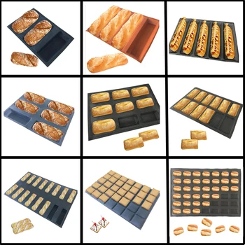 

Meibum Glass Fiber Silicone Bread Mold Various Long Loaf Hot Dog Baguette Eclair Cookie Black Porous Mould Non Stick Baking Tool