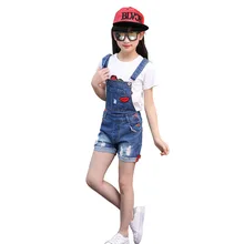 Rlyzeiz/повседневные летние комбинезоны для девочек Одежда для детей джинсы для губ детские шорты для девочек От 4 до 13 лет комбинезон брюки