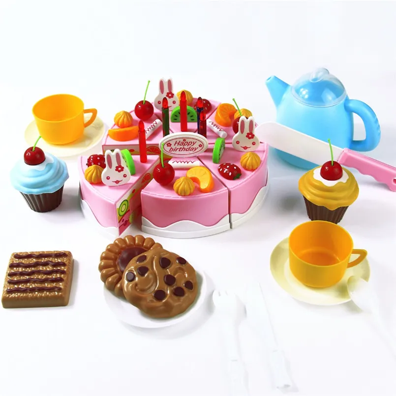 37 75Pcs DIY Pretend Play Fruit Cutting Birthday Cake Kitchen Food Toys