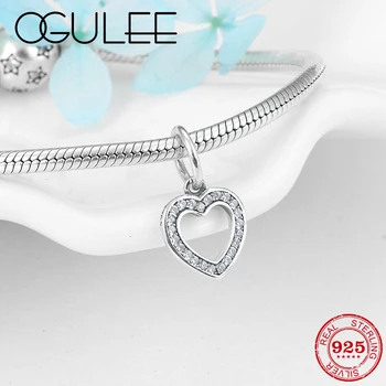 

DIY Gift 925 Sterling Silver clear CZ Hollow heart fine Charm Pendant Jewelry making Beads Fit Original European Charms Bracelet