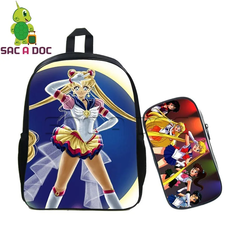 

2Pcs/Set Sailor Moon Backpacks Anime Printing School Bags for Teenagers Girls Students Bookbags Kids Pen Pencil Case