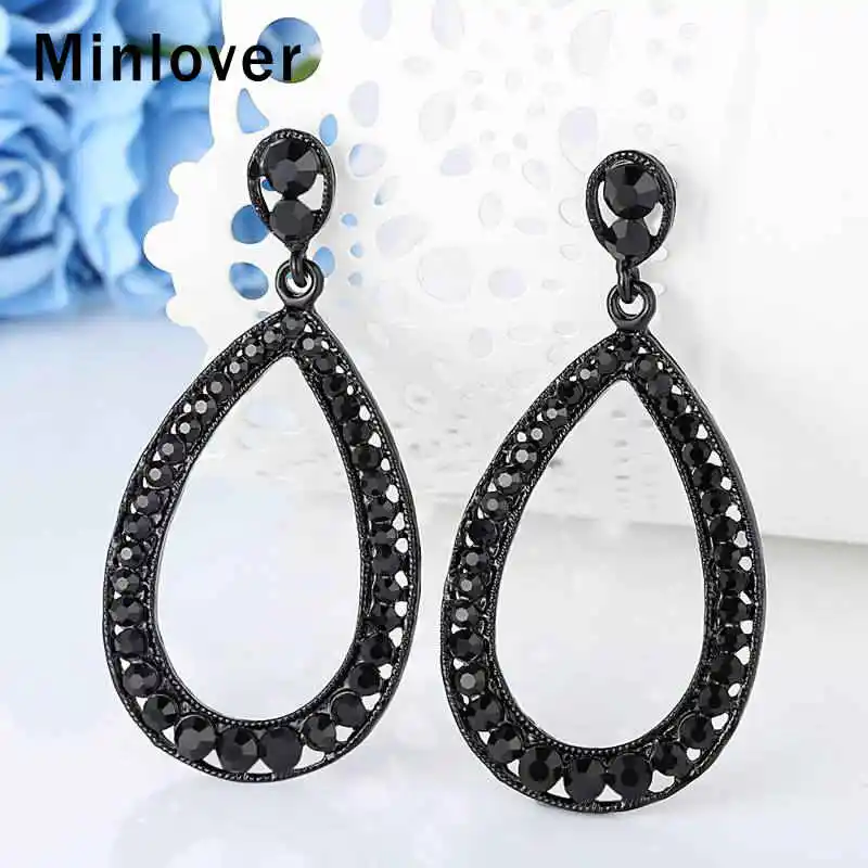 Minlover винтажные большие овальные серьги капли для женщин черные стразы длинные в