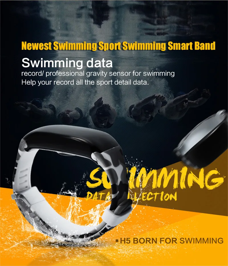 Профессиональный Плавание смарт-браслет H5 спортивный смарт-браслет IP67 Водонепроницаемый монитор сердечного ритма Смарт-браслет Фитнес трекер