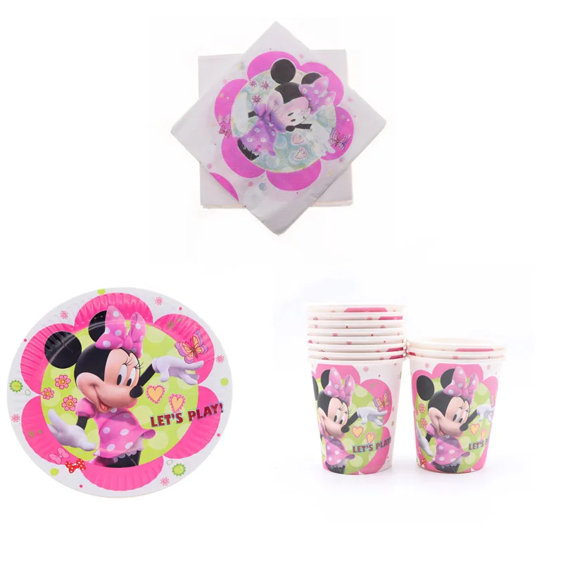 

40Pcs Minnie Mouse Birthday Party Decor Kids Disposable Tableware Set Napkin Cup Plate Party Supplies Baby Shower Wedding Decor