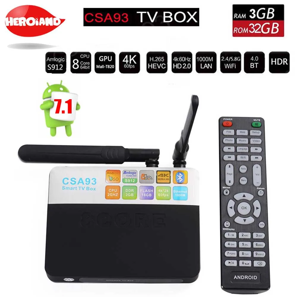 CSA93 Android 7.1 TV Box 3GB 32GB Amlogic S912 Octa Core 3D 4K Streaming Media Player Wifi 1000M BT Smart Mini PC set tv box CSA93 Android 7.1 TV Box 3GB 32GB Amlogic S912 Octa Core 3D 4K Streaming Media Player Wifi 1000M BT Smart Mini PC set tv box