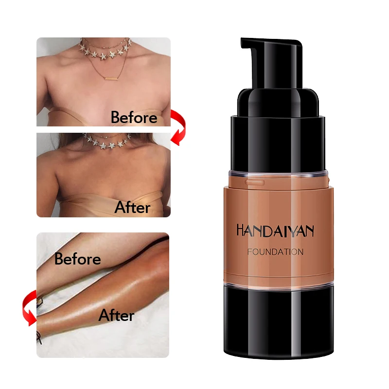

HANDAIYAN Full Coverage Liquid Foundation Self-tanning Cream Body Art Makeup Bronze Skin Trimming Cream Sun Block Black liquor