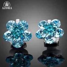 AZORA/серьги-гвоздики с австрийскими кристаллами в виде цветка из белого золота синего цвета Stellux TE0004