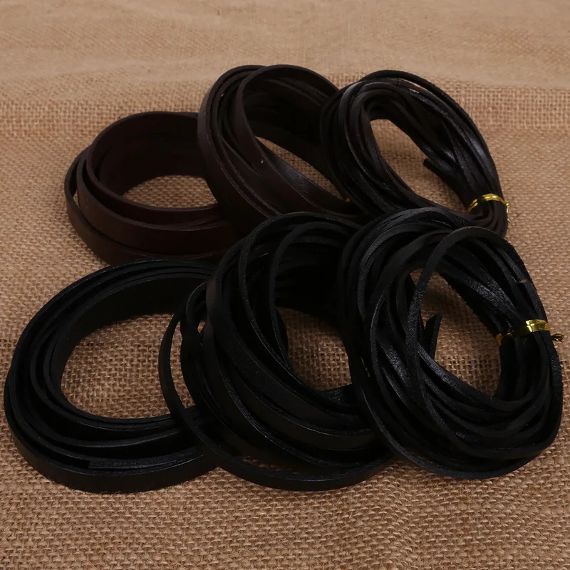 Width 3/6/10mm Flat Leather Cord Real Leather Rope String Cords for
